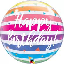 Balão Qualatex 22" - Bubble Simples - Birthday!-Listras Brilhantes - 1 Un