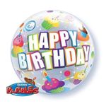 Balão Qualatex 22" - Bubble Simples - Birthday-Cupcakes Coloridos - 1 Un