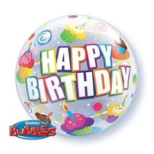 Balão Qualatex 22" - Bubble Simples - Birthday-Cupcakes Coloridos - 1 Un