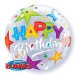 Balão Qualatex 22" - Bubble Simples - Birthday-Estrelas Brilhantes - 1 Un