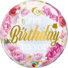 Balão Qualatex 22" - Bubble Simples - Happy Birthday To You-Peonies - 1 Un