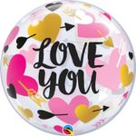 Balão Qualatex 22" - Bubble Simples - Love You-Corações E Flechas - 1 Un