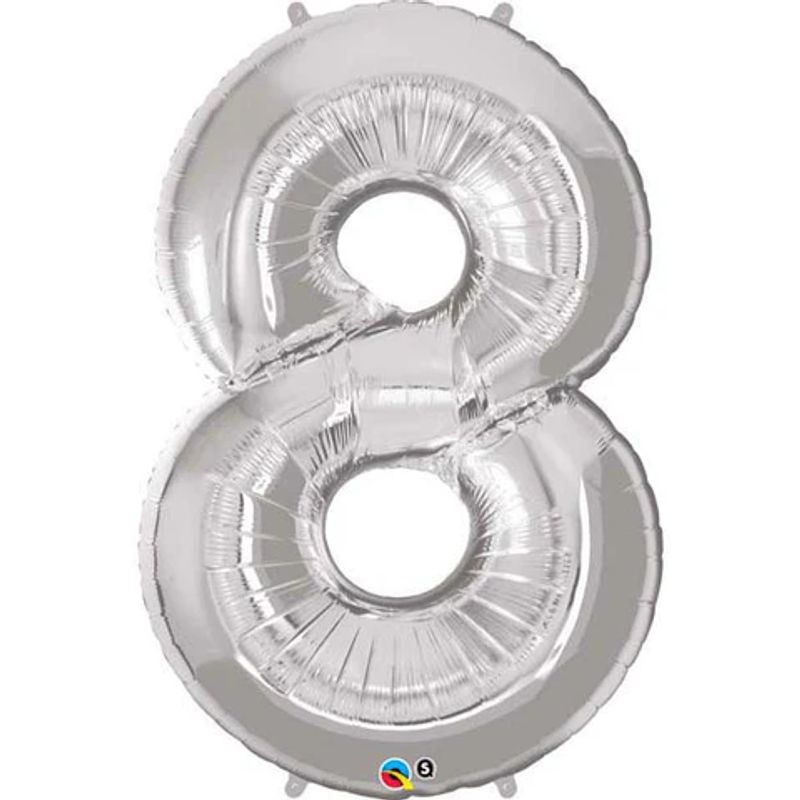 Balão Qualatex 34" - Número Oito Prata - 1 Un