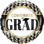 Balão Qualatex 09" - Redondo Solto - Congrats Grad-Ouro E Preto - 1 Un