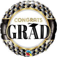 Balão Qualatex 09" - Redondo Solto - Congrats Grad-Ouro E Preto - 1 Un