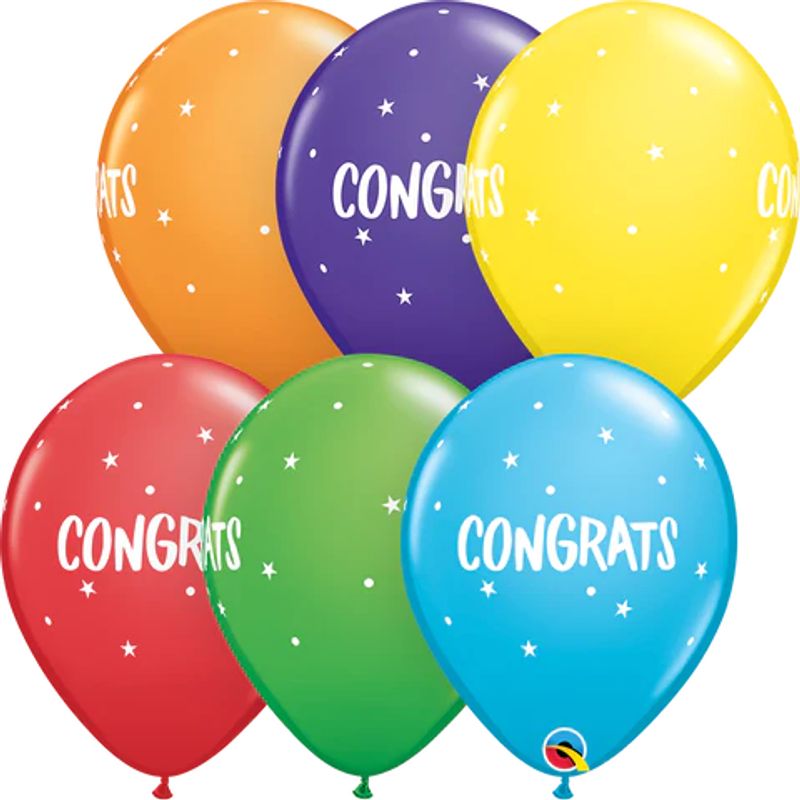 Balão Qualatex 11" - Redondo Arco-Íris - Congrats-Pontos E Estrelas - 50 Un