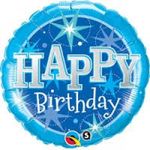 Balão Qualatex 36" - Redondo - Birthday-Azul Com Brilho - 1 Un