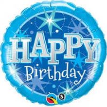 Balão Qualatex 36" - Redondo - Birthday-Azul Com Brilho - 1 Un