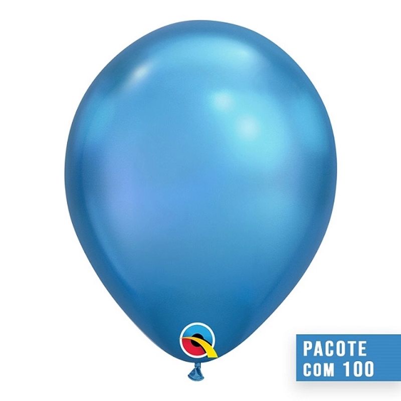 Balão Qualatex 7" - Redondo Chrome Azul - Liso Látex - 100 Un