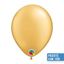 Balão Qualatex 9" - Redondo Ouro - Liso Látex - 100 Un