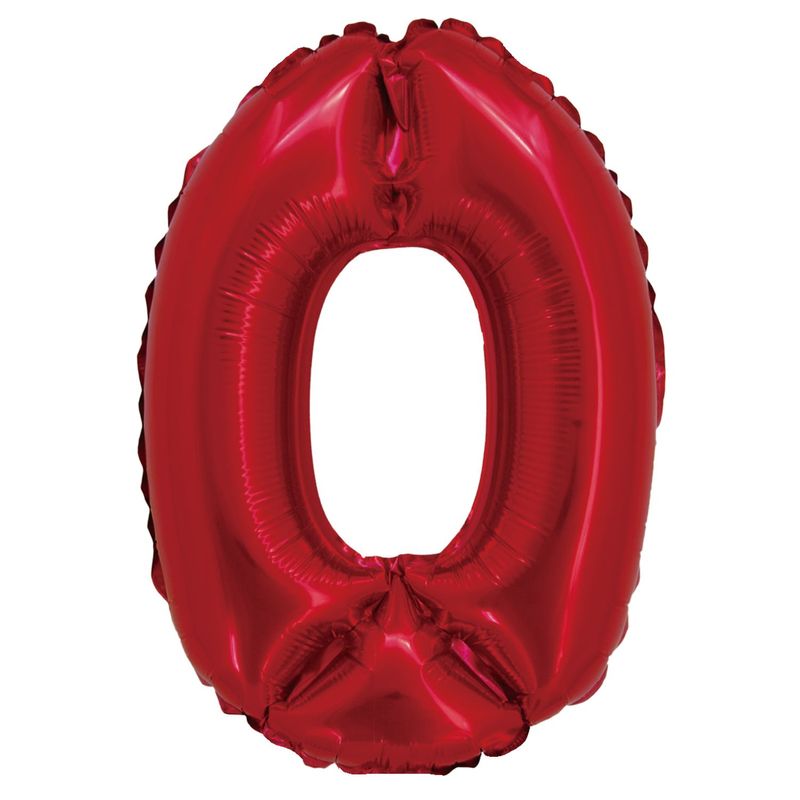 Balão Metalizado com Canudo 16" Vermelho Número 0 - Silver Plastic - 1 Unidade