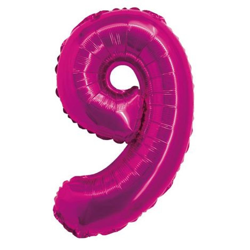 Balão Metalizado com Canudo 16" Rosa Número 9 - Silver Plastic - 1 Unidade