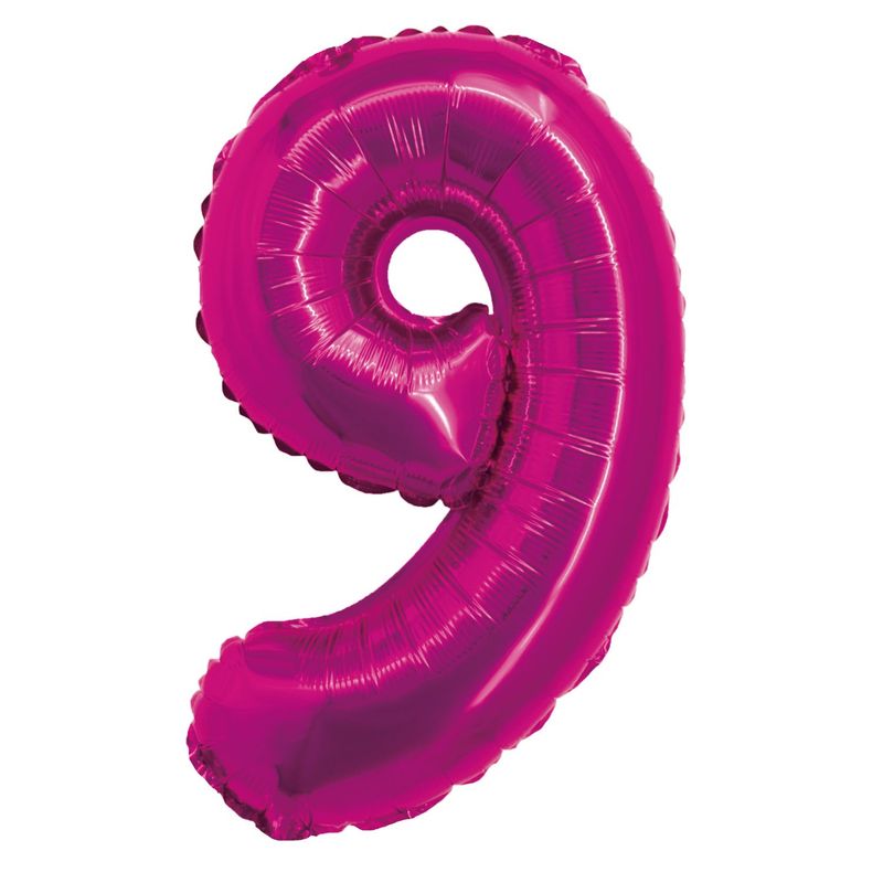 Balão Metalizado com Canudo 16" Rosa Número 9 - Silver Plastic - 1 Unidade