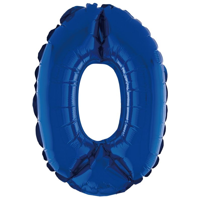 Balão Metalizado Com Canudo 16" Azul Número 0 - Silver Plastic - 1 Unidade
