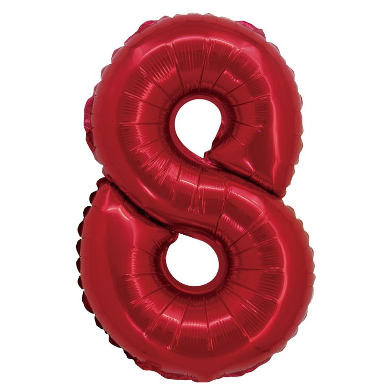 Balão Metalizado com Canudo 16" Vermelho Número 8 - Silver Plastic - 1 Unidade
