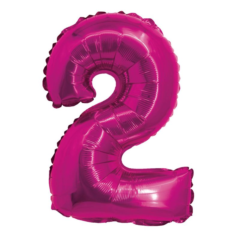 Balão Metalizado com Canudo 16" Rosa Número 2 - Silver Plastic - 1 Unidade