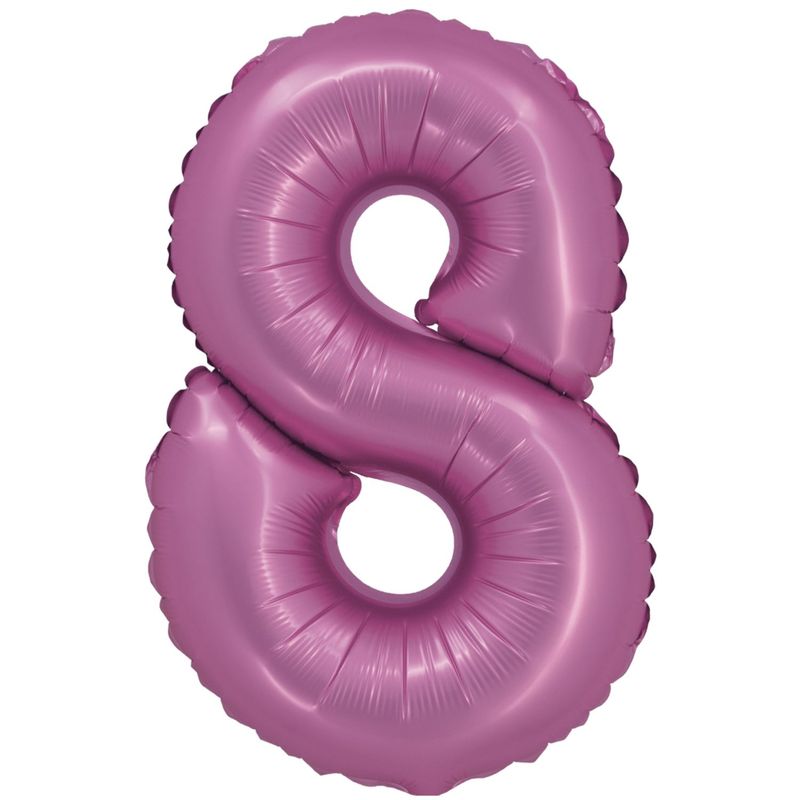Balão Cromado com Canudo 16" Rosa Número 8 - Silver Plastic - 1 Un