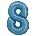 Balão Cromado com Canudo 16" Azul Número 8 - Silver Plastic - 1 Un