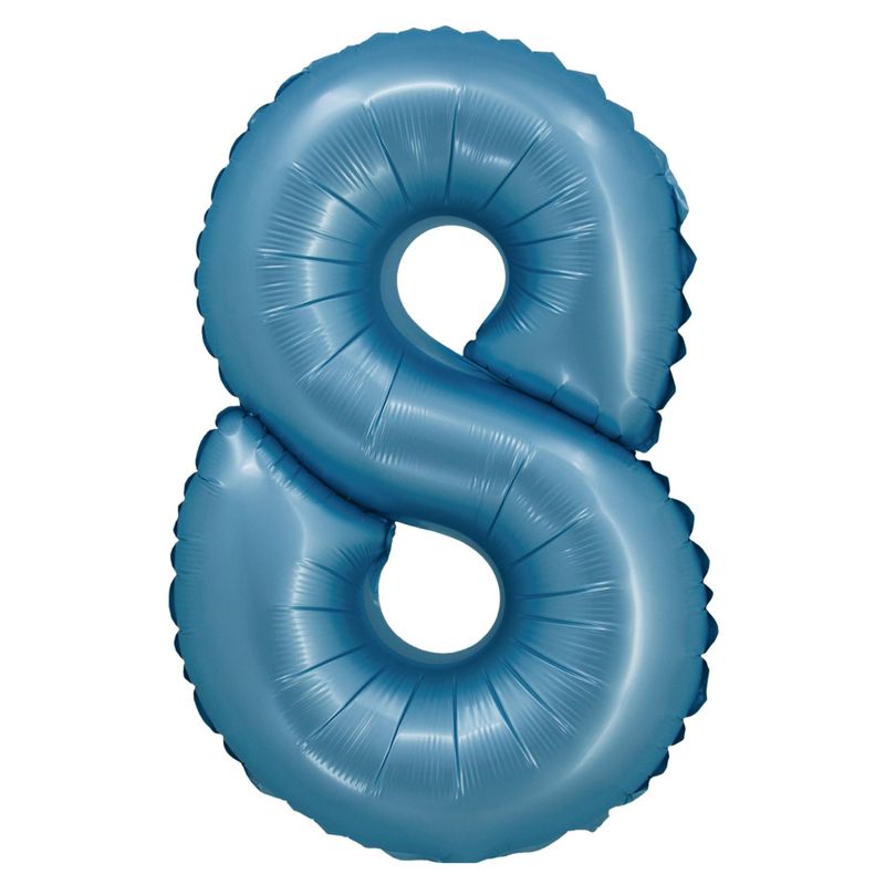 Balão Cromado com Canudo 16" Azul Número 8 - Silver Plastic - 1 Un