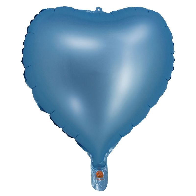 Balão Cromado Coração com Canudo Azul Bebê 18" - Silver Plastic - 1 Un