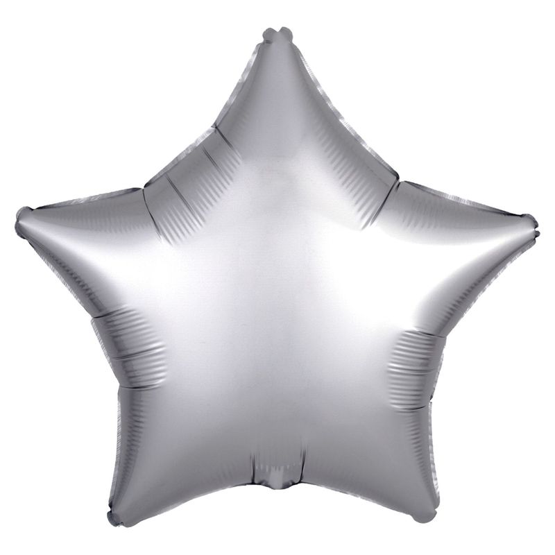 Balão Cromado Estrela Com Canudo Prateado 18" - Silver Plastic - 1 Unidade