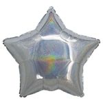 Balão Holográfico Estrela com Canudo Prateado 18" - Silver Plastic - 1 Unidade