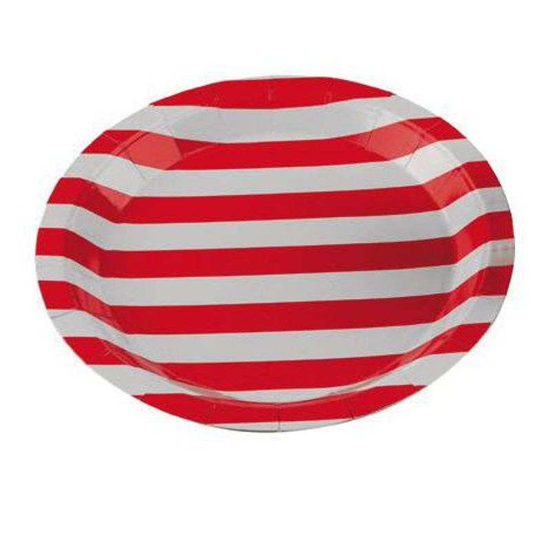 Prato Papel Listrado Vermelho - 10 Un