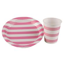 Prato Papel Listrado Rosa Bebê - 10 Un