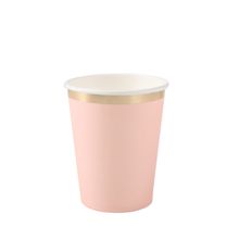 Copo de Papel 270ml Coração Rosa Borda Dourada - 8 Un