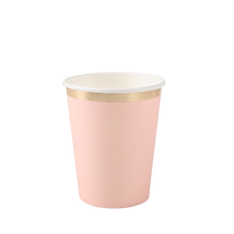 Copo de Papel 270ml Coração Rosa Borda Dourada - 8 Un