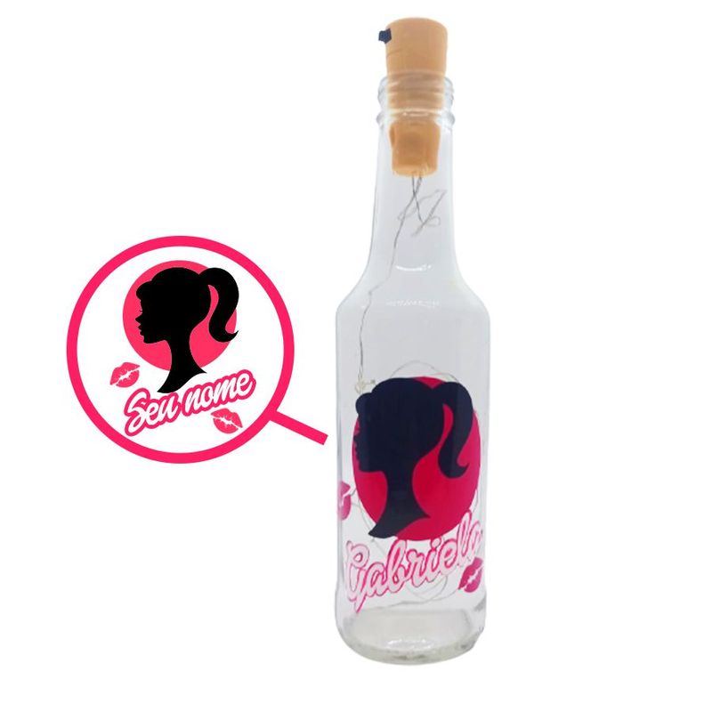 Garrafa de Vidro Long Neck com Rolha LED Personalizável - Fashion Rosa c/ Seu Nome - 1 unidade - Magazine 25
