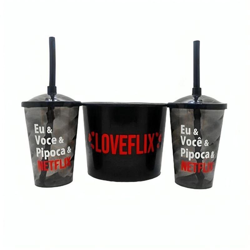 Kit Balde de Pipoca e Copos - Loveflix - 1 unidade - Magazine 25