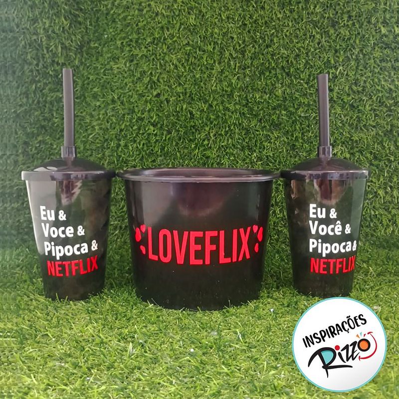 Kit Balde de Pipoca e Copos - Loveflix - 1 unidade - Magazine 25
