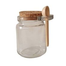 Pote de Vidro com Colher de Madeira e Tampa de Rolha - 250ml - 7cm x 10cm - Magazine 25