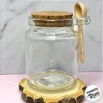 Pote de Vidro com Colher de Madeira e Tampa de Rolha - 250ml - 7cm x 10cm - magazine 25 Embalagens