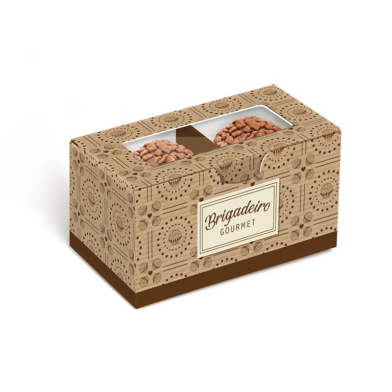 Caixa para 2 brigadeiros 8,5x5x4,5cm Brigadelícia Kraft - 10 unidades - Cromus - magazine 25 Embalagens