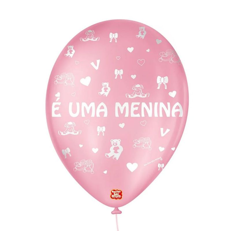 Balão de Festa Decorado É uma Menina - Rosa Tutti Frutti e Branco 9" 23cm - 25 Unidades - São Roque - magazine 25 Balões