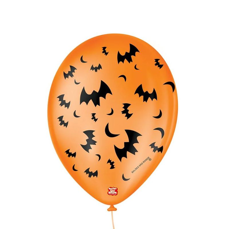 Balão de Festa Decorado Morcego - Laranja e Preto 9" 23cm - 25 Unidades - São Roque - magazine 25 Embalagens