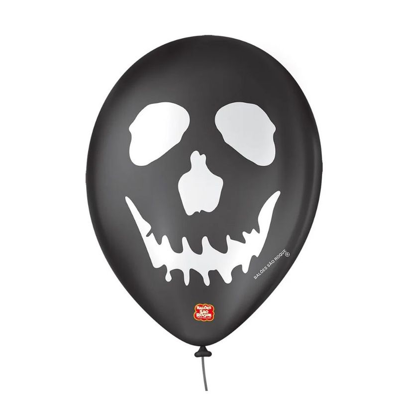 Balão de Festa Decorado Caveira - Preto e Branco 9" 23cm - 25 Unidades - São Roque - magazine 25 Embalagens