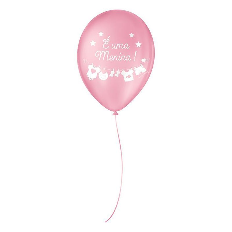 Balão de Festa Decorado É Uma Menina Tutti-Frutti Branco 5" - 15 Unidades - São Roque - magazine 25 Embalagens