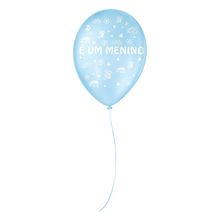Balão de Festa Decorado É um Menino - Azul Baby e Branco 9" 23cm - 25 Unidades - São Roque - magazine 25 Balões
