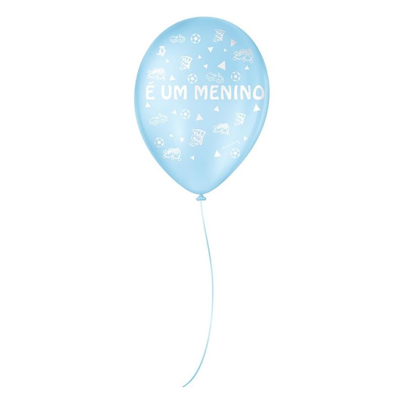 Balão de Festa Decorado É um Menino - Azul Baby e Branco 9" 23cm - 25 Unidades - São Roque - magazine 25 Balões