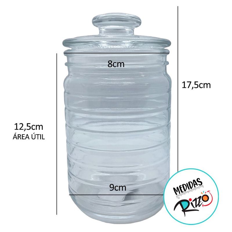 Pote de Vidro Canelado Horizontal com Tampa Hermética - 17,5cm - 700ml - 1 unidade - Magazine 25