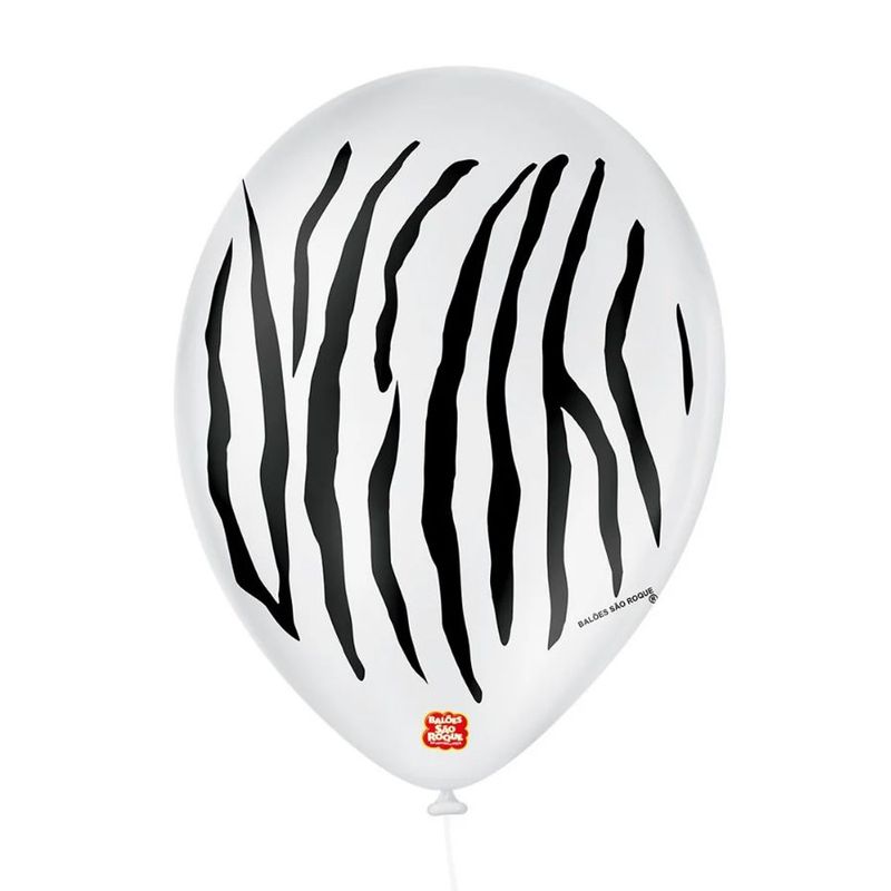 Balão de Festa Decorado Zebra - Branco e preto 9" 23cm - 25 Unidades - São Roque - magazine 25 Balões
