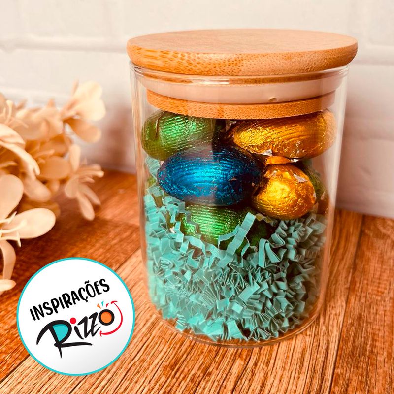 Pote de Vidro Hermético com Tampa de Bambu - 8x12cm - 450ml - 1 unidade - Magazine 25