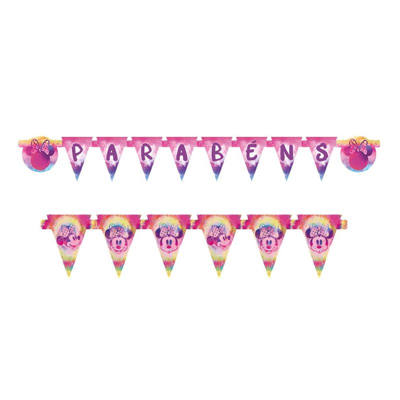 Faixa Parabens Flamula Minnie Tie Dye 01 Unidade - Regina - Rizzo Festas