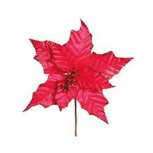 Flor Cabo Curto Poinsettia Vermelho Veludo com Glitter 30cm - 01 unidade - Cromus Natal - Magazine 25