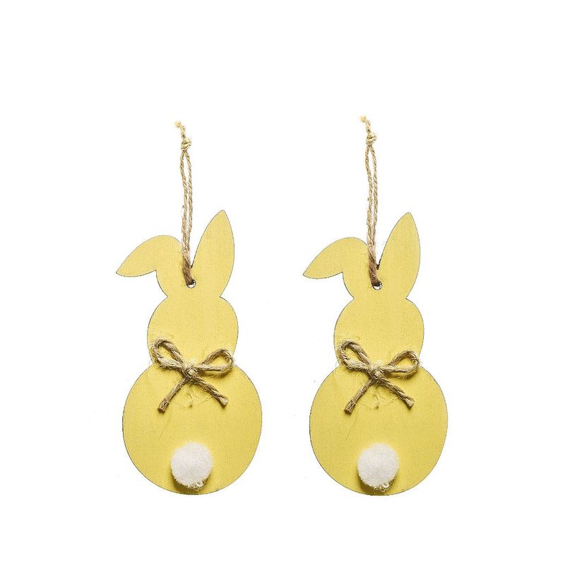 Tags de Páscoa Coelho Madeira Amarelo com Pompom - 2 unidades - Cromus - Magazine 25