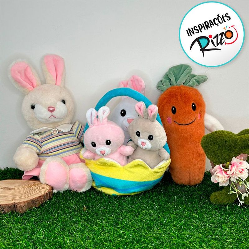 Cesta de Pelúcia com Coelhos - 25cm - 1 unidade - Magazine 25
