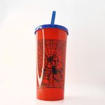 Copo com Tampa e Canudo 600 mL - Aranha - Vermelho e Azul - 1 unidade - Magazine 25